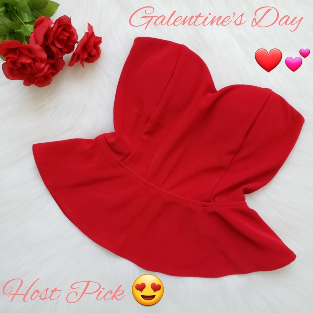 ❣️Necessary Clothing Red Strapless Bow Peplum Top